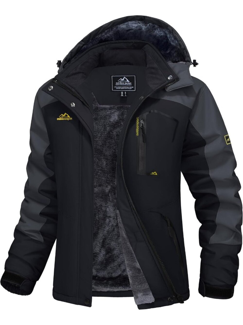 Women White Black Band Collar Multiple Pockets Insulated Thermal Ski Jackets